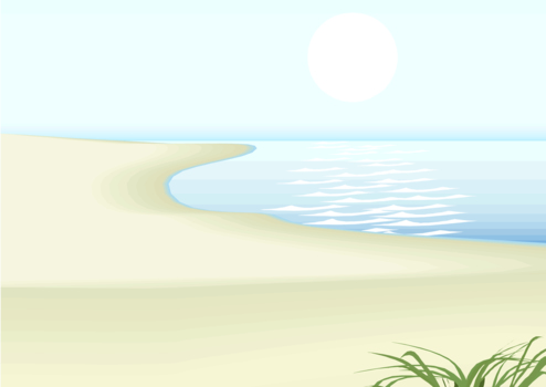 海の砂浜に大きな太陽、風景