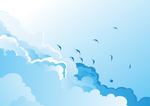 雷雲から飛び出る渡り鳥、雲、空、青、風景