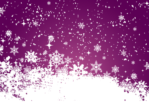 紫背景に白い雪の結晶、冬