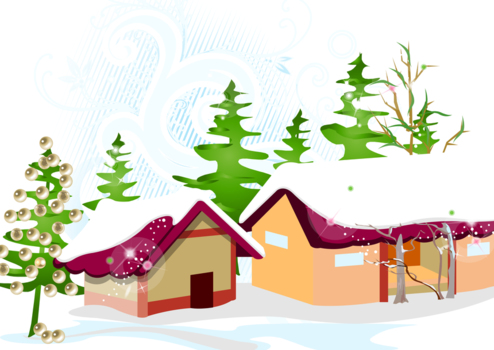 メルヘンチックな家と雪、冬